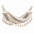 Amaca sospesa in cotone Beige, Nero e Marrone 200 × 100 × 2 cm con barre in legno e decorazioni bohémien