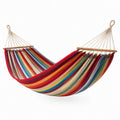 Amaca sospesa a righe multicolori con barre in legno, 300 x 100 x 3 cm