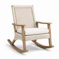 Poltrona a dondolo in legno e corda intrecciata beige e marrone chiaro, 72 × 92 × 103 cm, con seduta imbottita