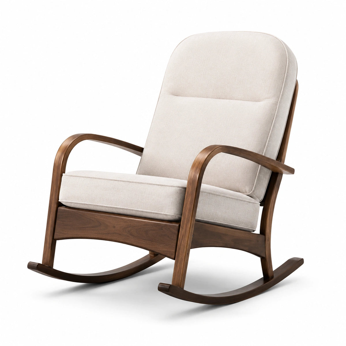 Poltrona a dondolo imbottita 72 × 92 × 101 cm in legno marrone e tessuto beige