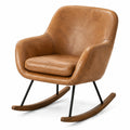 Poltrona a dondolo vintage in similpelle cognac con pattini in legno, 69 × 88 × 93 cm