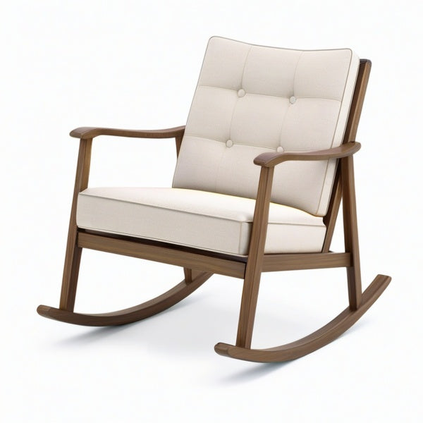 Poltrona a dondolo imbottita 70 × 90 × 95 cm in legno marrone e tessuto beige
