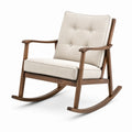 Poltrona a dondolo imbottita 70 × 90 × 95 cm in legno marrone e tessuto beige