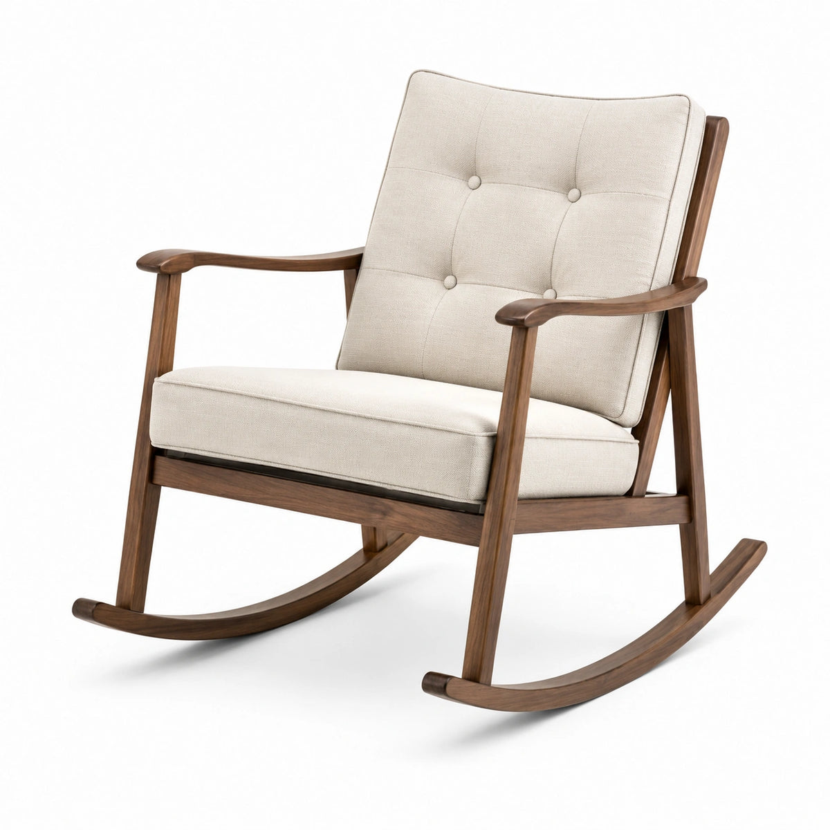 Poltrona a dondolo imbottita 70 × 90 × 95 cm in legno marrone e tessuto beige