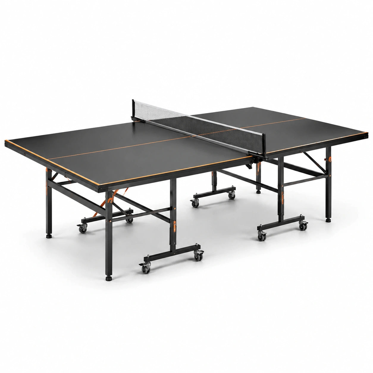 Tavolo da ping pong pieghevole 274 × 152,5 × 76 cm con ruote e rete, nero, arancione e bianco