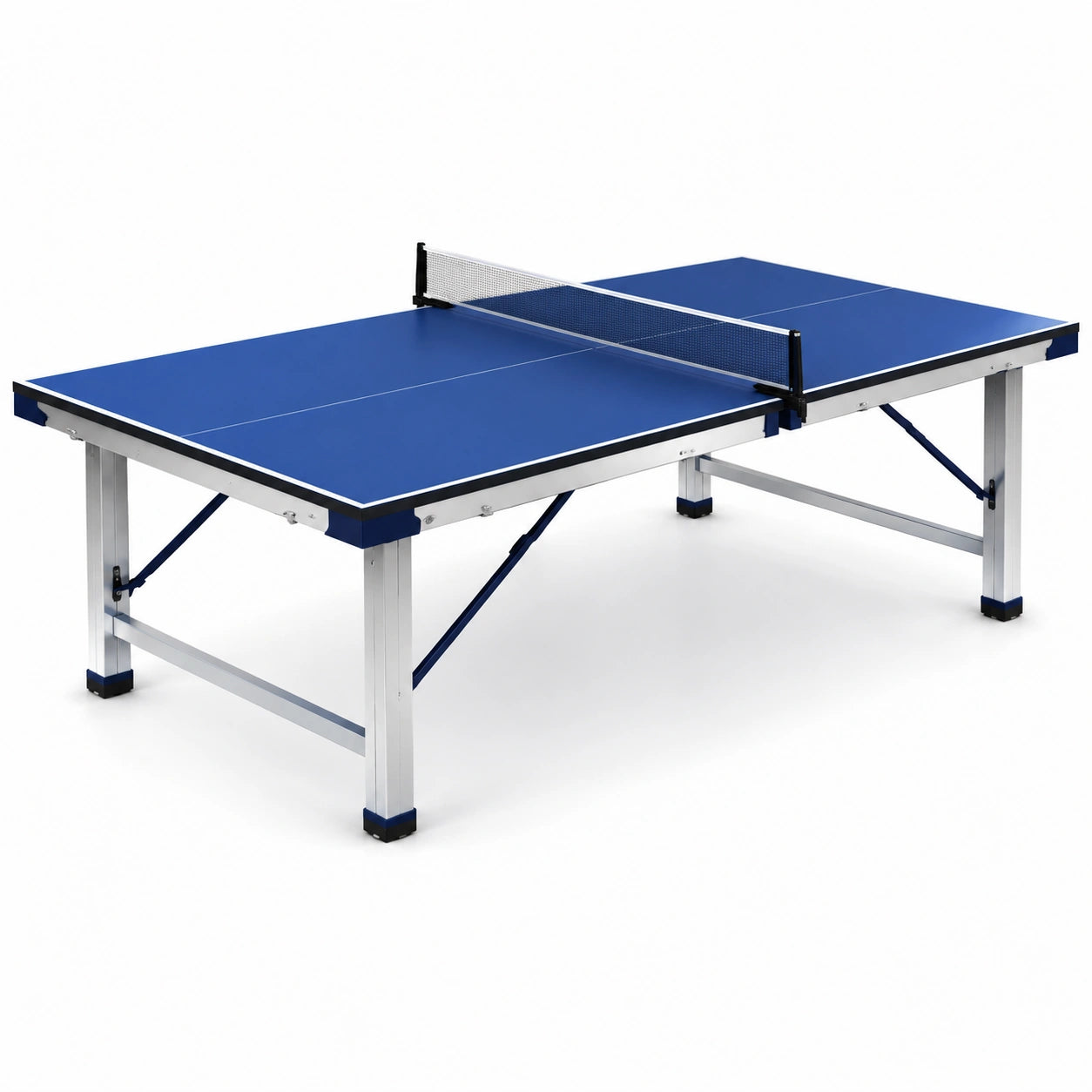 Tavolo da ping pong blu 274 × 152,5 × 76 cm con struttura metallica e rete