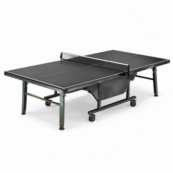 Tavolo da ping pong pieghevole da interno 274 × 152,5 × 76 cm, nero/grigio/arancione, con rete e ruote