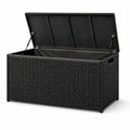 Baule portaoggetti da esterno in polyrattan nero con coperchio sollevabile, 122 × 56 × 61 cm