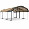 Carport doppio in acciaio nero con copertura curva in policarbonato bronzo, 600 × 600 × 290 cm