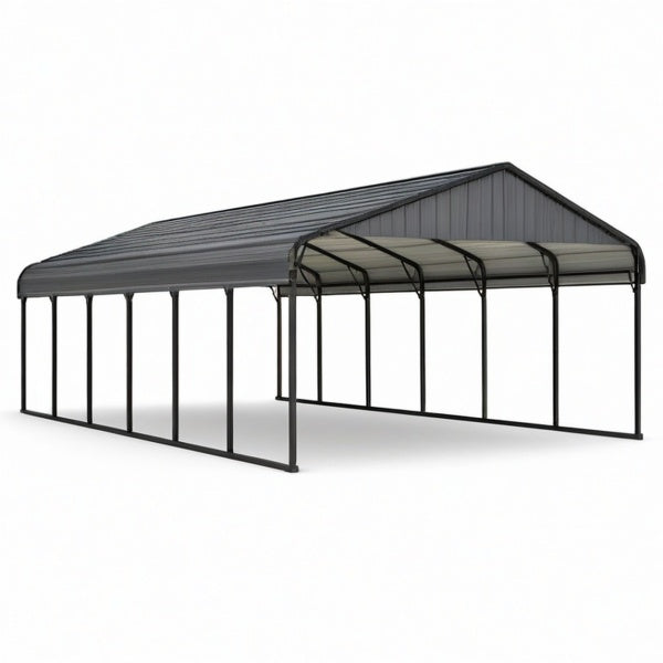 Copertura per due auto 600 × 600 × 300 cm in acciaio antracite con tetto a doppia falda