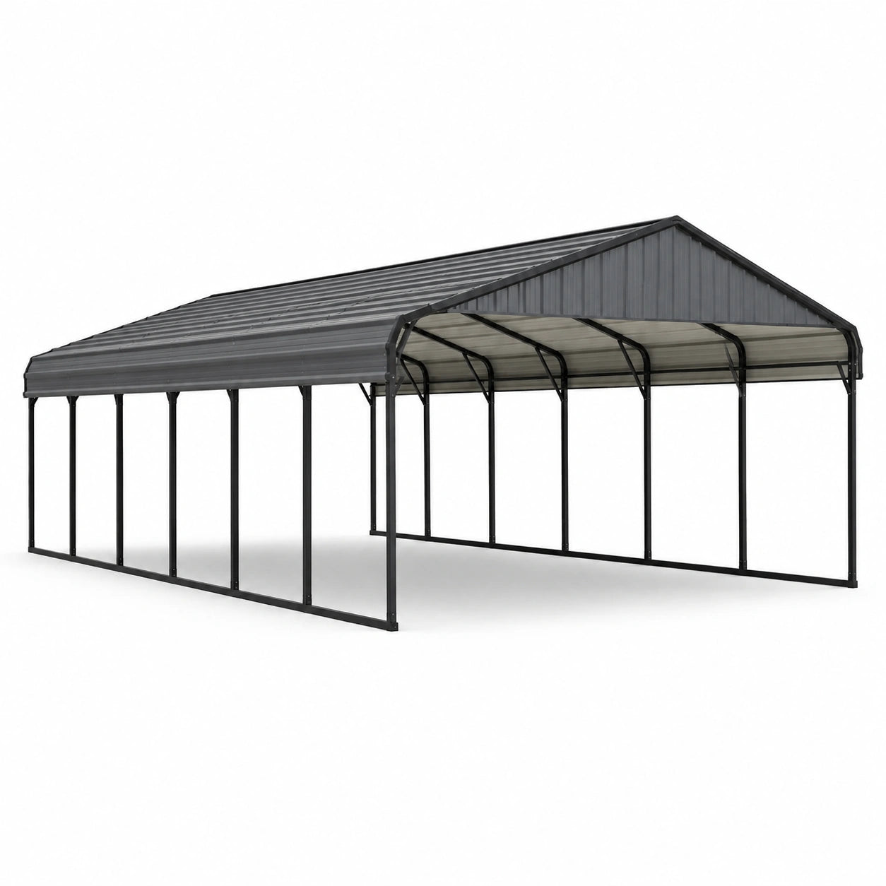 Copertura per due auto 600 × 600 × 300 cm in acciaio antracite con tetto a doppia falda