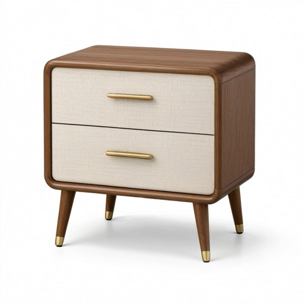 Comodino moderno con 2 cassetti, finitura marrone e frontali beige, 55 × 40 × 60 cm