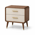 Comodino moderno con 2 cassetti, finitura marrone e frontali beige, 55 × 40 × 60 cm