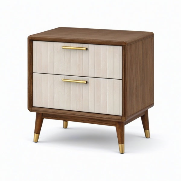 Comodino moderno con 2 cassetti, 55 × 42 × 60 cm, marrone, beige e dorato