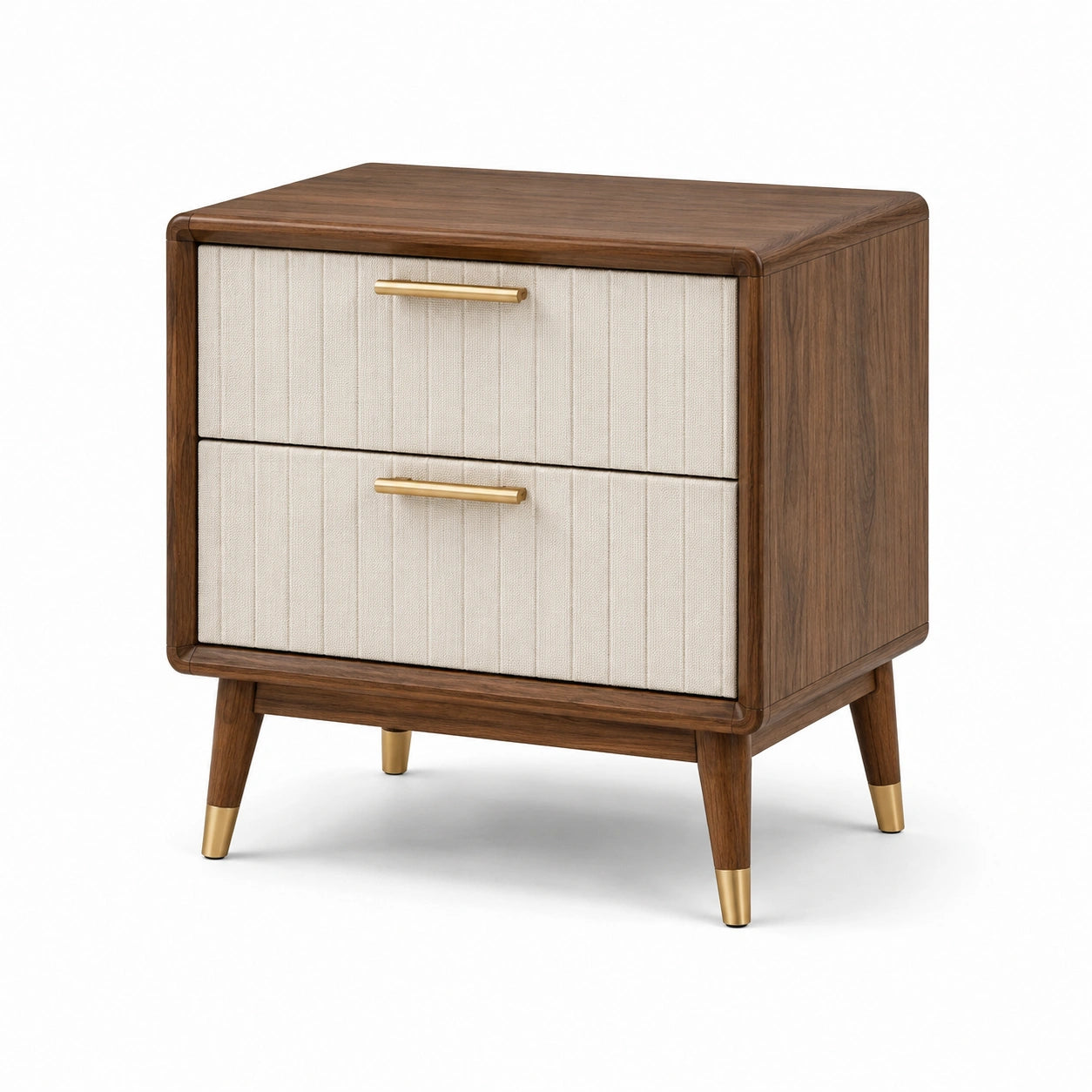 Comodino moderno con 2 cassetti, 55 × 42 × 60 cm, marrone, beige e dorato