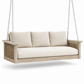 Divano sospeso da giardino a 3 posti, 200 × 85 × 70 cm, legno naturale, corda intrecciata e cuscini beige