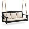 Dondolo sospeso da giardino a 3 posti, 180 × 70 × 65 cm, in legno nero con cuscini beige