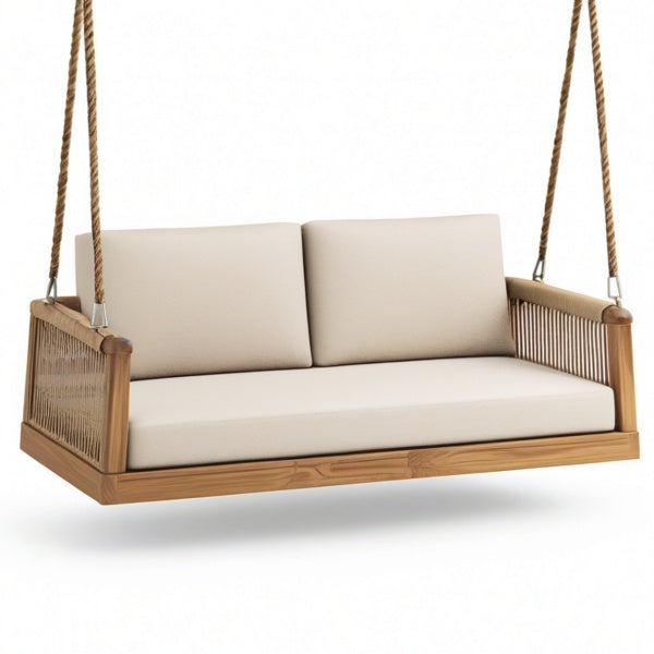Divano sospeso da giardino a 2 posti, 180 × 85 × 70 cm, beige e marrone naturale
