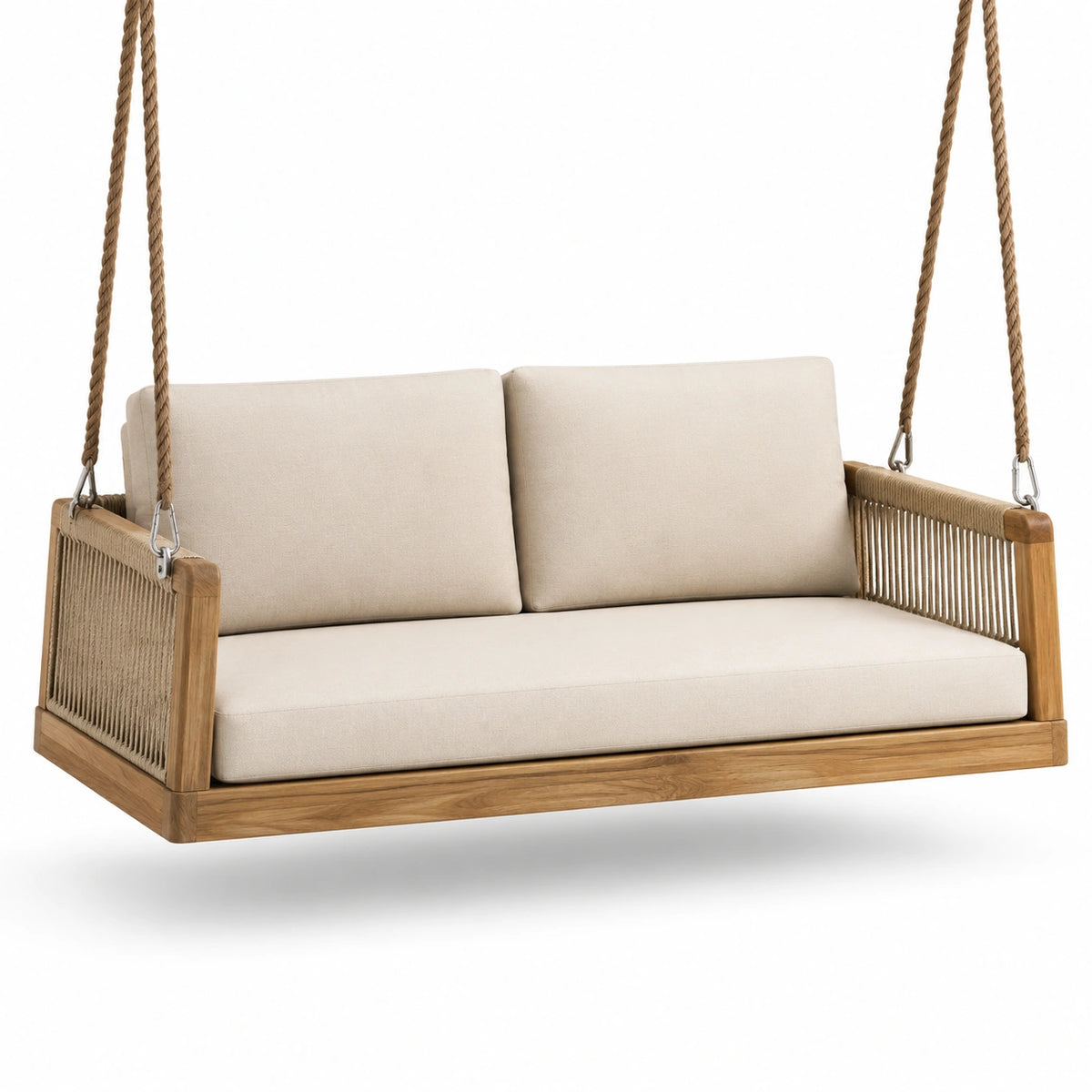 Divano sospeso da giardino a 2 posti, 180 × 85 × 70 cm, beige e marrone naturale