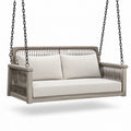 Divano sospeso da giardino a 2 posti, 150 × 75 × 65 cm, legno e corda tortora, cuscini beige
