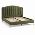 Letto matrimoniale imbottito verde oliva 215 × 170 × 120 cm, per materasso 160 × 200 cm, con testiera verticale e rete a doghe