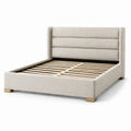 Letto matrimoniale imbottito 160 × 200 cm beige con testiera a fasce e rete a doghe