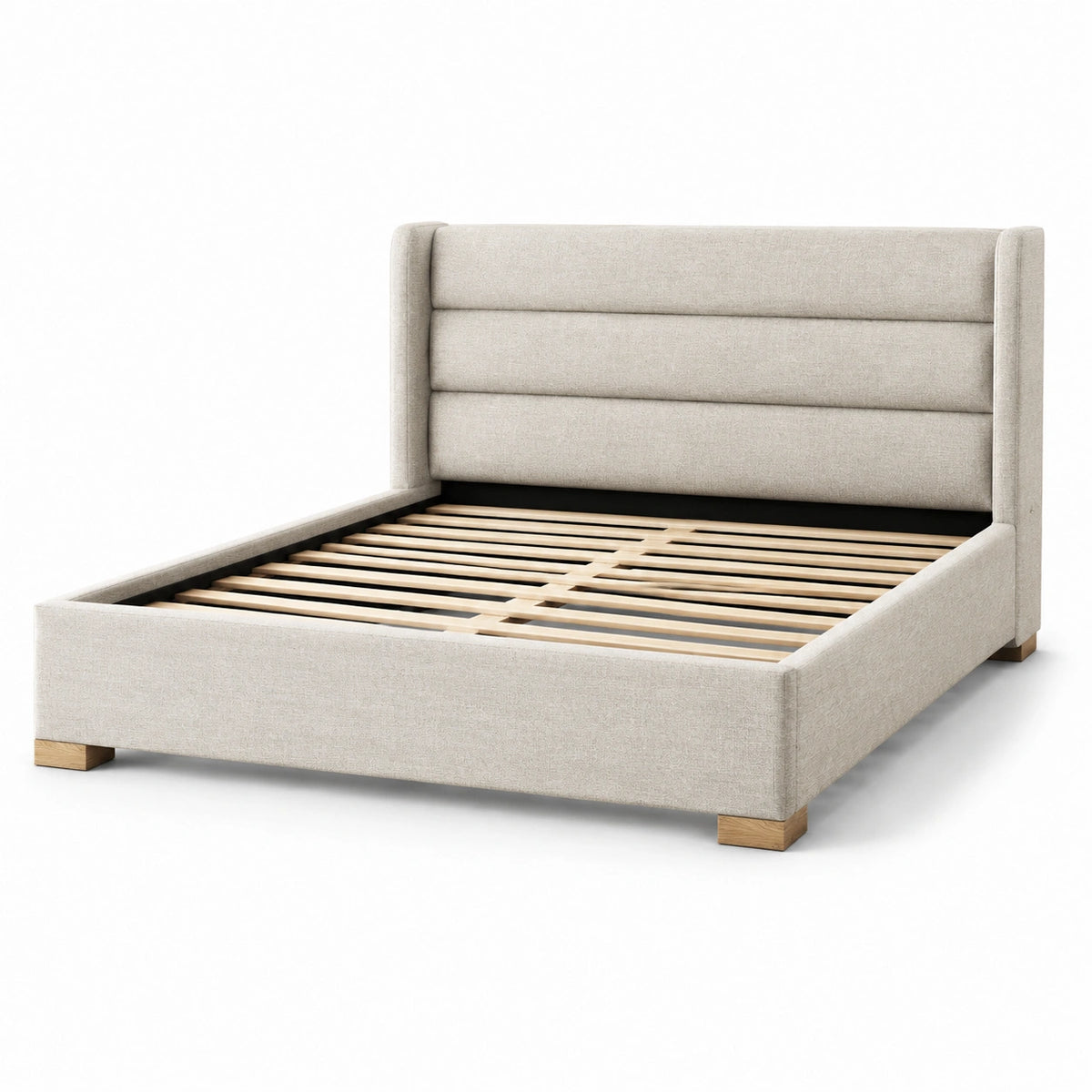 Letto matrimoniale imbottito 160 × 200 cm beige con testiera a fasce e rete a doghe