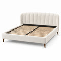 Letto matrimoniale imbottito bianco crema 160 × 200 cm con testiera alta e rete a doghe