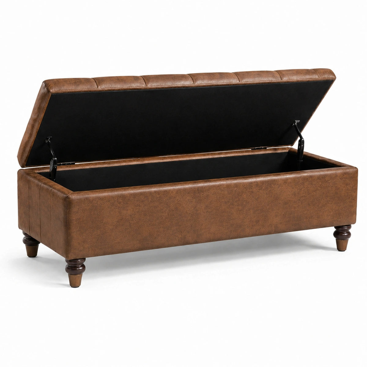 Panca contenitore imbottita in similpelle marrone vintage, 140 × 45 × 50 cm