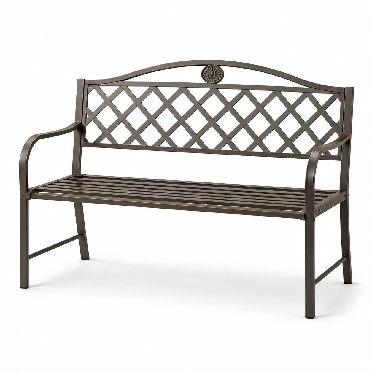 Panca da giardino in metallo color bronzo a 2 posti, 127 × 60 × 87 cm, stile classico