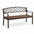Panchina da giardino a 2 posti 127 × 58 × 86 cm in metallo marrone scuro con seduta marrone intrecciata