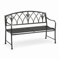 Panca da giardino in metallo nero a 2 posti, 127 × 56 × 86 cm, con schienale decorativo