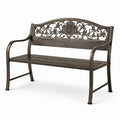 Panca da giardino in metallo bronzo scuro 127 × 60 × 86 cm con schienale floreale