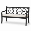 Panchina da giardino a due posti 127 × 60 × 88 cm in metallo nero con cuscino beige e schienale geometrico