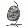 Poltrona sospesa con supporto, cuscini imbottiti e base a quattro razze, 105 × 105 × 195 cm, grigio antracite e grigio