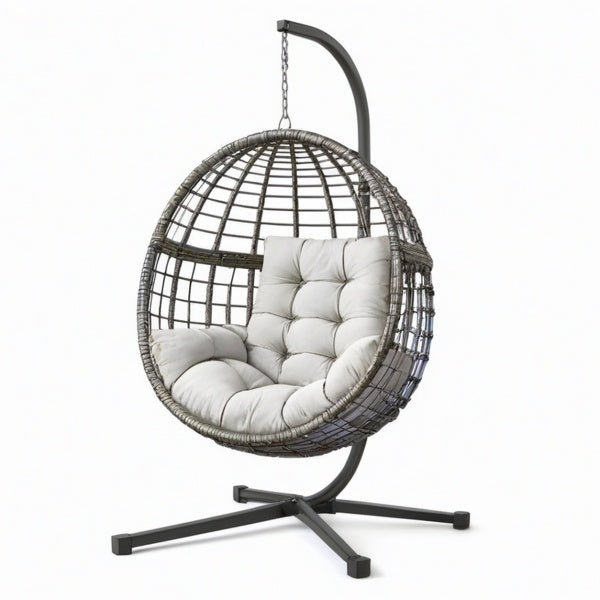 Poltrona sospesa grigia con supporto autoportante e cuscino, 105 × 105 × 195 cm