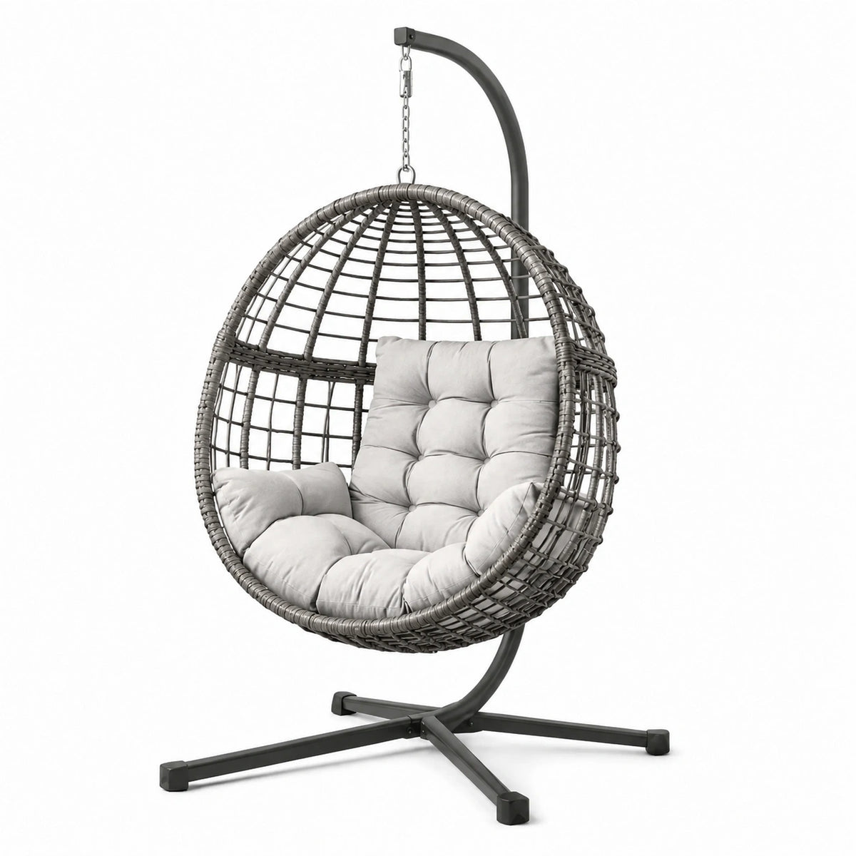Poltrona sospesa grigia con supporto autoportante e cuscino, 105 × 105 × 195 cm