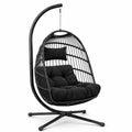 Poltrona sospesa nera con supporto autoportante e cuscini, 105 × 105 × 195 cm, per interni ed esterni coperti