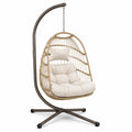 Poltrona sospesa con supporto autoportante e cuscini, 120 × 110 × 200 cm, beige, marrone e crema